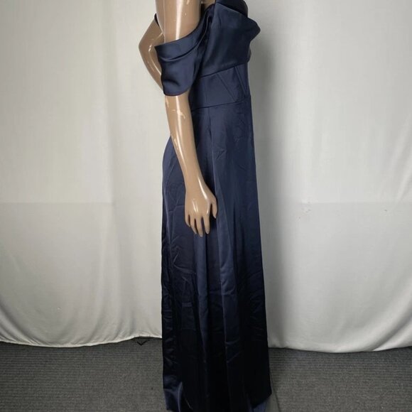 NEW AFTER-SIX Maxi Dress Midnight Navy Blue Size 6R | Off-Shoulder A-Line - Picture 2 of 6